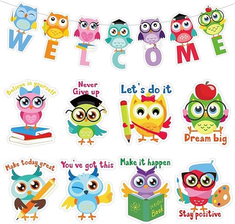 Suitable for Decoration: you can use these owl party decorations to decorate your home, classroom, office, etc., and you can choose the pattern you like to decorate, which will make your home look attractive. Owl School Decoration, Owl Theme Classroom Decorations, Owl Classroom Decor, Owl Bulletin Boards, Welcome Bulletin Board, Owl Banner, Positive Cards, Welcome Back Banner, Owl School