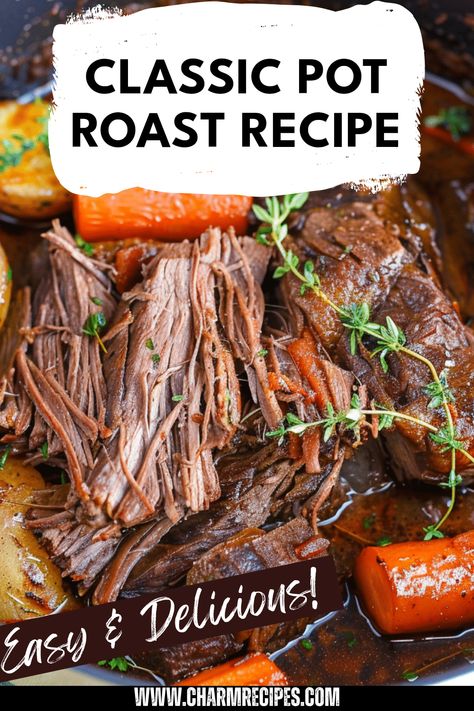 Enjoy the comforting and delicious flavors of Classic Pot Roast. This easy pot roast recipe showcases tender meat simmered with your favorite vegetables, making for a hearty family dinner. You’ll love the savory seasoning and how simple it is to prepare this classic dish in your own kitchen. Perfect for any gathering or cozy night in, this perfect pot roast offers rich aromas and flavors that will remind you of home-cooked meals. Gather your ingredients and discover how satisfying pot roast can be for dinner! Cooking A Pot Roast In The Oven, Quick Pot Roast Recipes, Crockpot Recipes Pot Roast Slow Cooker, Best Roast For Pot Roast, Oven Cooked Pot Roast, Roast Beef Roast, Healthy Crock Pot Pot Roast, Lipton Pot Roast Crock Pot Recipes, Pot Roast In Le Creuset