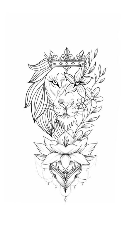 Queen Lioness Tattoo, Lioness Tattoo Design, Mandala Tattoos For Women, Lion Art Tattoo, Lioness Tattoo, Mandala Tattoos, Animal Tattoo Ideas, Mommy Tattoos, Muster Tattoos