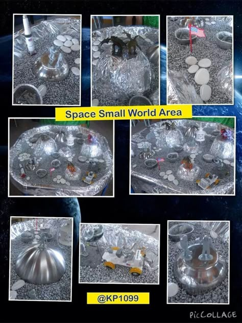 Space small world Space Small World, Creation Preschool Craft, Space Activities For Kids, Moon Activities, Space Preschool, Space Crafts For Kids, Space Week, Classroom Wishlist, Space Classroom