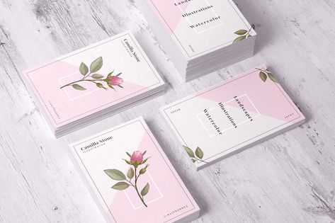 Pink Rose Business Card Template #High#Resolution#joy#Features Pink Flower Background, Rose Business Card, Photo Business Cards, Business Card Psd, Leaf Illustration, Beautiful Pink Roses, Flower Background, Design Packaging, Custom Business Cards