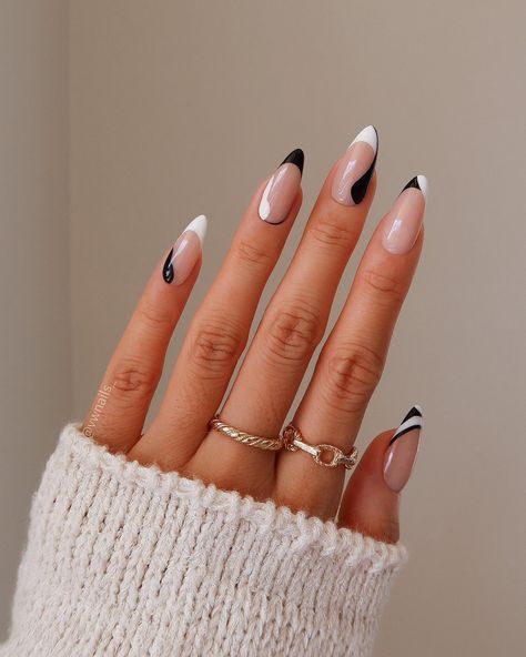 40 Black and White Nail Designs for a Trendy Monochrome Manicure – May the Ray Reverse French Nails, Monochrome Nails, Black And White Nail, Black And White Nail Designs, Black French Nails, White French Nails, Zebra Print Nails, Crazy Nail Designs, Types Of Manicures