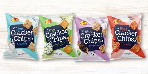 Sour Cream Chips, Frozen Food Packaging, Rice Cracker, Chip Packaging, Biscuit Packaging, Packaging Snack, Food Logo Design Inspiration, Corn Snacks, Baking Packaging