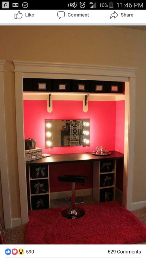 Rangement Makeup, Closet Vanity, Diy Makeup Vanity, Vanity Ideas, Closet Room, Diy Vanity, Vanity Room, Vanity Design, Glam Room