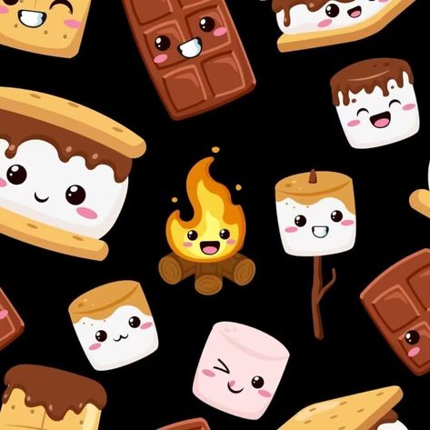 S'more Drawings Cute, Smores Illustration, Smores Drawing, Campfire Fun, Cute Marshmallows, Cute Eyes Drawing, Homemade Cat, Outdoor Stickers, S'mores