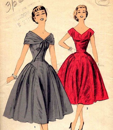 Princess Line Dress, 1950s Dress Patterns, 1950s Party, Dior Style, Patron Vintage, Princess Line, Look Retro, Vintage Dress Patterns, Fashion 1950s