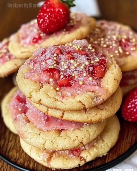 Double Strawberry Sugar Cookies - Sweet Treats - Recipes By Clare Double Strawberry Sugar Cookies, Baked Fruit Desserts, Lime Mousse, Cheesecake Base, Caveman Diet Recipes, Swirl Cookies, Strawberry Sugar Cookies, Strawberry Shortcake Cookies, Bourbon Chicken Recipe