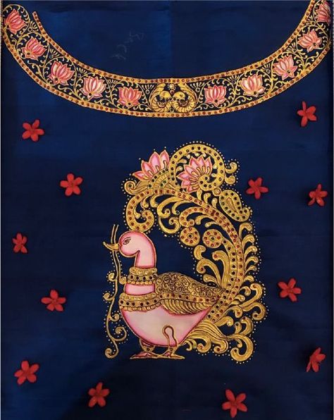 Tanjore painting Drawing Traditional, Painting On Silk, Saree Painting Designs, Painting Flowers Tutorial, Fabric Paint Diy, Saree Painting, Fabric Painting Techniques, Kerala Mural Painting, Hand Painted Dress