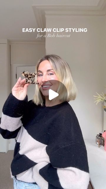 Emily Valentine on Instagram: "I got a Bob so my hairstyling regime would be more low maintenance and it really is. It looks it’s best in a bouncy blow dry that takes no time as all, but sometimes I want it off my face. A simple claw clip solves this issue. Just make sure you use a slightly smaller one and fold the hair back in on itself so the short bits don’t pop out.   Getting it cut even shorter next week! Cannot wait 🙌  #bobstyling #shorthairstylesforwomen #shorthairstyle #bobhairstyles #clawcliphairstyle #bobhairstyle how to style a Bob, hairstyle for short hair" Bob Hairstyles Pulled Up, Short Bob Styling Tutorials, Bob Claw Clip, Hair Claw Clip Hairstyles Short Hair, How To Style Short Bob, Half Up Bob, How To Style A Bob, Styling A Bob, Simple Claw Clip