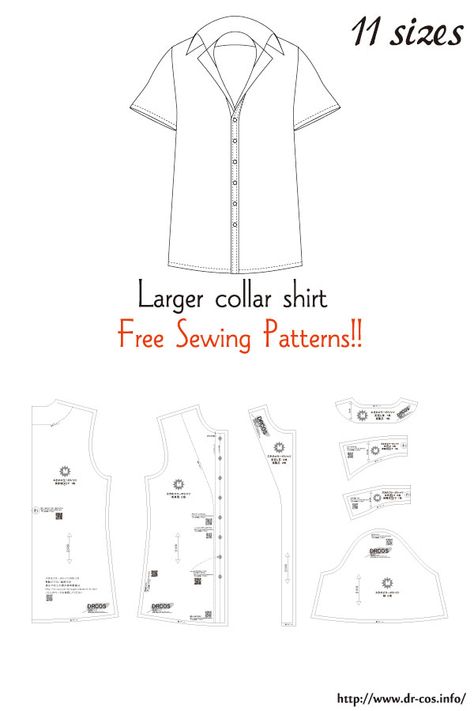 This is the pattern of a Larger collar shirt. inch size(letter size) Children's-4,8,10/Ladies'-S,M,L,LL/Men's-S,M,L,LL cm size(A4 size) Children's-100,120,140/Ladies'-S,M,L,LL/Men's-S,M,L,LL Shirt Sewing Pattern Free, Diy Shirt Pattern, Sewing Patterns Shirt, Basic Shirts Pattern, Shirt Patterns For Women, Mens Shirt Pattern, Mens Sewing Patterns, Shirt Collar Pattern, T Shirt Sewing Pattern