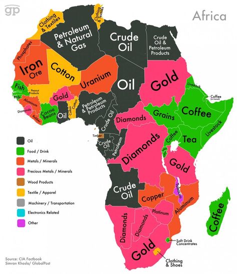 Maps Show Countries' Highest Valued Exports From CIA Factbook Data | Time Maps Design, Cocoa Oil, African History Facts, Display Desk, Geography Map, Afrique Art, History Education, World Geography, Africa Map