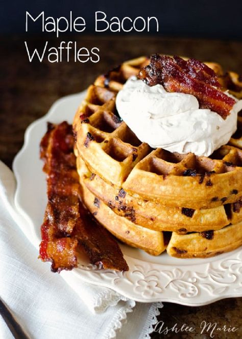 Maple Bacon Waffles Waffles With Bacon, Fun Waffle Recipes, Waffles Savory, Maple Waffles, Waffle Wednesday, Waffle Ideas, Bacon Waffles, Waffle Iron Recipes, Waffle Maker Recipes