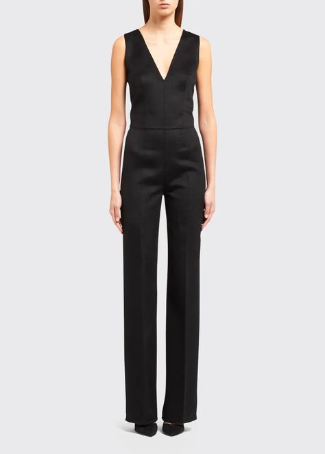 B68SH Prada Cashgora V-Neck Jumpsuit Prada Jumpsuit, Prada Dresses, Prada Dress, Prada Collection, Miuccia Prada, Prada Bags, Ballerina Flats, Nylon Bag, 50's Dress