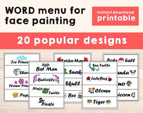 Zip Face, Bee Icon, Face Template, Word Board, Kids Face Paint, Painting Words, Sign Maker, Paint Design, Menu Board