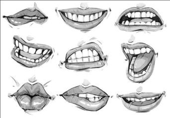 Aprende Cómo Dibujar Dientes - Imágenes Y Consejos - PracticArte Mouth With Tounge Out Reference, Open Mouth Tounge Out Reference, How To Draw Mouths Step By Step, Smiling Lips Sketch, Mouth And Teeth Drawing, Mouth Expressions Drawing, Drawing Smiles Mouth, How To Draw Open Mouth, Mouth With Tongue Out Drawing