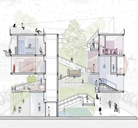 Section Drawing Architecture, Architecture Design Presentation, Conceptual Architecture, Instagram Drawing, Architecture Concept Diagram, Architecture Design Sketch, Architecture Collage, Architecture Graphics, Architecture Concept Drawings