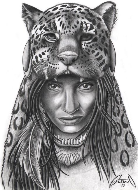 Wolf Art Drawing, Angel Tattoo Arm, India Tattoo, Calf Tattoo Men, Jaguar Tattoo, Mayan Tattoos, Native American Tattoos, Aztec Tattoo Designs, Girl Face Tattoo