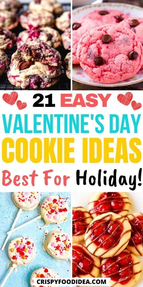 Easy Valentines Day Cookies, Gifts For Your Partner, Valentines Day Cookie Recipe, Strawberry Chocolate Chip Cookies, Valentines Food Dinner, Fall Cookie Recipes, Valentines Recipes Desserts, Keto Christmas Cookies, Valentines Snacks