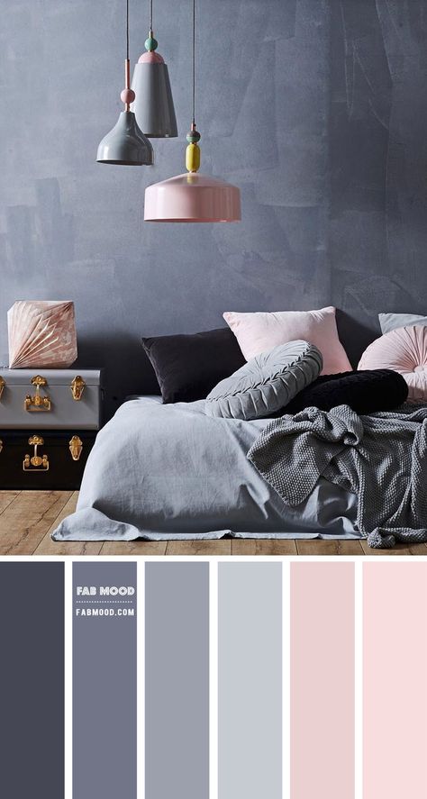 Blush and Grey Bedroom Colour Scheme Grey Colour Scheme Bedroom, Grey Bedroom Colors, Bedroom Colour, Bedroom Colour Palette, تصميم داخلي فاخر, Hemma Diy, Grey Bedroom, Room Color Schemes, Bedroom Color Schemes