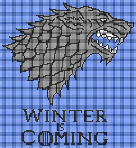 Alpha pattern #75871 | BraceletBook Game Of Thrones Alpha Pattern, Game Of Thrones Crochet, Alpha Tapestry, House Stark Banner, Cross Stitch Games, Game Thrones, Winter Coming, Hamma Beads, House Stark