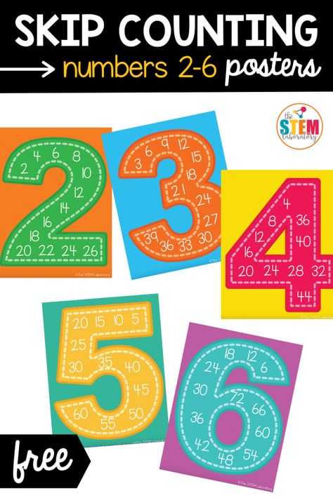 Skip Counting Posters Numbers 2-6 - The Stem Laboratory Skip Counting Number Posters, Number Posters Free, Math Differentiation, Skip Counting Posters, Counting By 2, Counting Puzzles, Free Teacher Resources, Teen Numbers, Counting Numbers