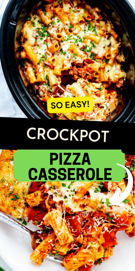 Keto Crock Pot Chicken, Slow Cooker Pizza Pasta, Crockpot Pizza Casserole, Crock Pot Keto, Crockpot Pizza, Casserole Crockpot Recipes, Pepperoni Pasta, Pizza Pasta Casserole, Pizza Casserole Recipe