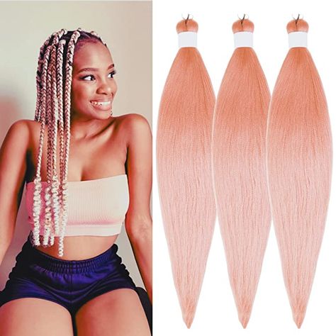 Rose Gold Braiding Hair, Rose Gold Box Braids, Rose Gold Braids, Pink Braiding Hair, Blonde Braiding Hair, Pre Stretched Braiding Hair, Kanekalon Braiding Hair, Single Braids, Lavender Hair