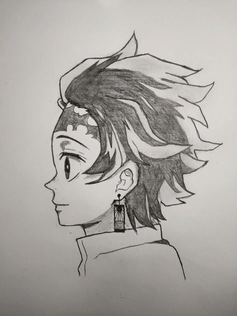 Tanjiro kamado Tanjiro Pencil Sketch, Tanjiro Drawing Pencil Easy, Demon Slayer Side View, Demon Slayer Pencil Art, Demon Slayer Drawing Sketch Easy, Tanjiro Drawing Pencil, How To Draw Tanjiro, Demon Slayer Sketch Easy, Tanjiro Drawing Easy