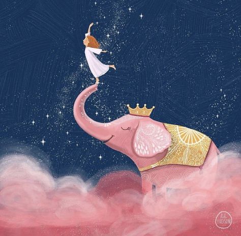 Pink Elephants On Parade, Dream Illustration, Magical Sky, Elephant Illustration, Storybook Art, Slaap Lekker, Book Illustration Art, Indian Elephant, Elephant Lover