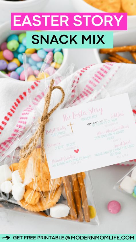 Discover our Easter Story Snack Mix Free Printable - a fun and engaging way to share the Easter story with kids. #Easter #EasterPrintables #EasterActivities #EasterGifts #HolyWeekActivities #EasterSnacks Easter Story Snack, Easter Story For Kids, Easter Snack Mix, Easter Snack, The Easter Story, Easter Lessons, Easter Snacks, Easter Gathering, Easter Activities For Kids