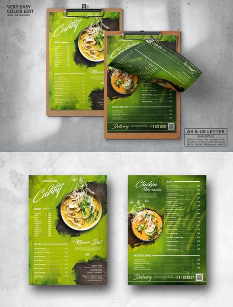 Vintage Green Food Menu Design A4 & US Letter. Easy to edit fully adobe Photoshop format. A4 and US Letter with bleed area and safety zone. Highly Organized Layers (Labeled & grouped). Easy to customize & change photo via smart object. 300 DPI High Resolution. CMYK Color Mode. Print Ready Format. Help PDF file. Cafe Building, Indian Food Menu, Menu Graphic, Menu Design Layout, Chinese Menu, Menu Sans Gluten, Dum Biryani, Food Menu Template, Restaurant Menu Template