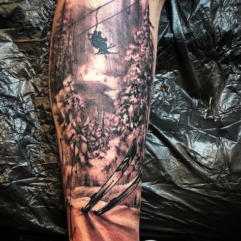 Snowboarding Tattoo, Skiing Tattoo, Boat Tattoo, Nature Tattoo Sleeve, Mountain Tattoo, Best Sleeve Tattoos, Leg Sleeves, Tattoo Sleeve Designs, Nature Tattoos