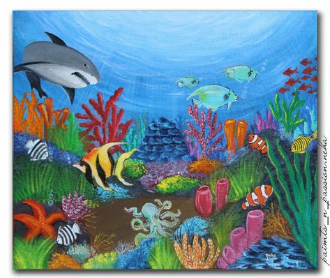 Life Underwater Drawing, Underwater Life Painting, Marine Drawing Ocean, Marine Life Drawing Simple, Ocean Chalk Art, Deep Sea Drawing, Underwater World Drawing, Ocean Art Projects For Kids, Marine Life Painting