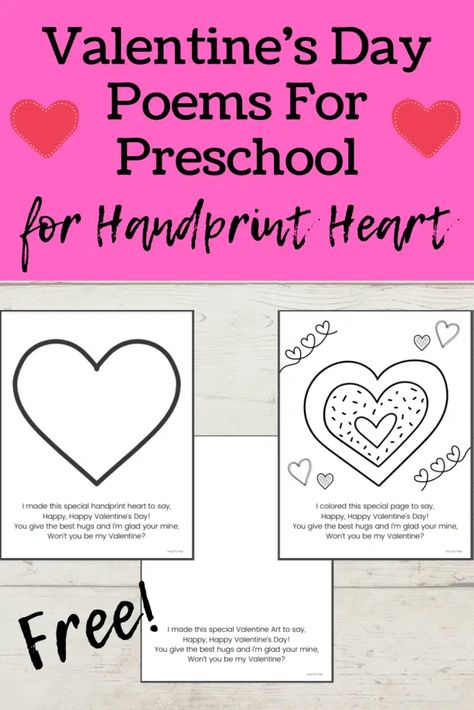 valentine poem printables Poem For Preschoolers, Preschool Valentine Cards, Handprint Heart, Preschool Valentines Activities, Preschool Poems, Preschool Valentine Crafts, Toddler Valentine Crafts, Valentines Poems, Valentines Day Poems