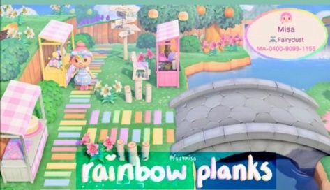 Planks Code Acnh, Acnh Rainbow, Rainbow Island, Pastel Kidcore, Rainbow Wood, Animal Crossing Wild World, Island Theme, Qr Codes Animal Crossing, New Animal Crossing