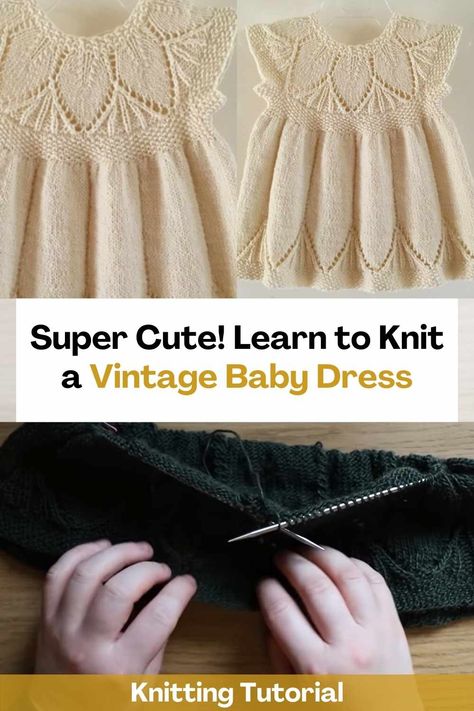 Learn how to knit a vintage baby dress by watching this video tutorial. This dress is super pretty and easy to make since the creator of this video will teach you how to do it step by step so that your knitting results look excellent. You can get creative and knit this vintage baby dress with the color of the yarn that you like best. Also, this could be a beautiful gift for someone you love. We are sure that you will love it! Don't miss this opportunity and start this amazing knitting project. Knit Dress Pattern Free, Baby Dress Pattern Free, Tricot Baby, Vintage Baby Dress, Knitted Baby Outfits, Toddler Dress Patterns, White Baby Dress, Girls Knitted Dress, Vintage Baby Dresses