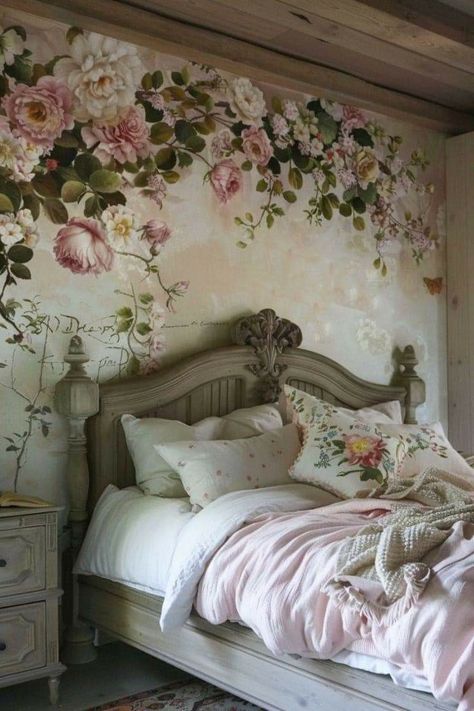 Bedroom Ideas Flowers, Cream Bedroom, Girls Bedroom Decor Ideas, Cream Bedrooms, Bedroom On A Budget, Room Girl, Fairytale Decor, Dressing Room Decor, Spring Bedroom