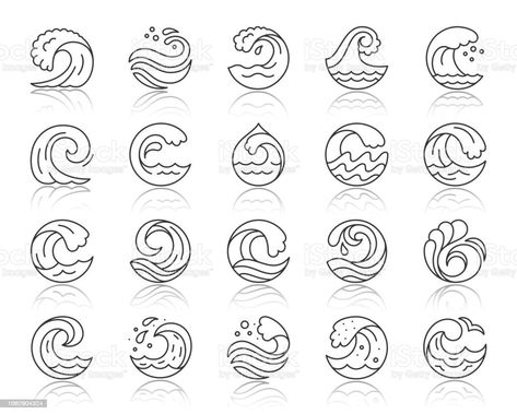 Sea Icons, Wave Outline, Waves Symbol, Wave Drawing, Surf Logo, Water Icon, Water Tattoo, Wave Illustration, Waves Logo