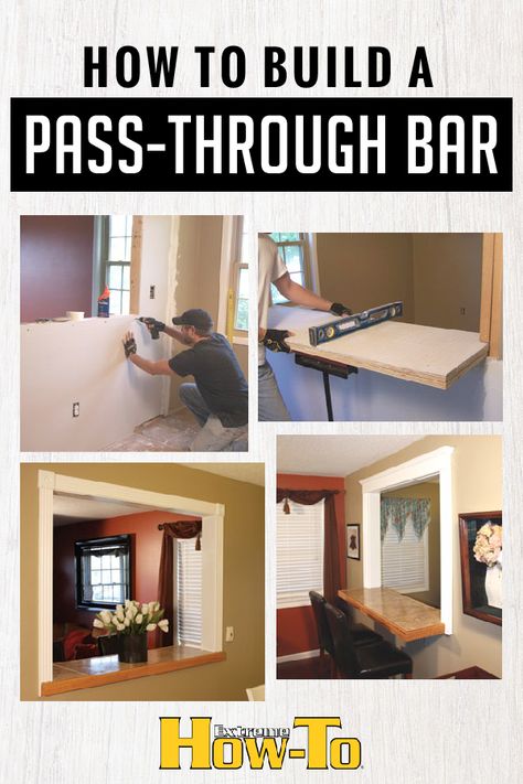 Bar Pass Through, Kitchen Pass Through Bar, Kitchen Pass Through To Living, Pass Through Window Kitchen, Kitchen Pass Through Ideas, Unique Kitchen Cabinets, Doors Renovation, Kitchen Remodel Diy, Pass Through Kitchen