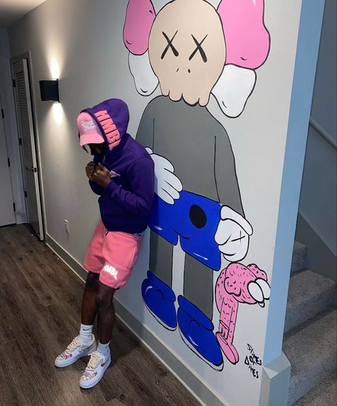 Kaws Wall Painting, Bedroom Art Painting, Hypebeast Room, Kaws Wallpaper, Cool Room Designs, Future Apartment Decor, Image Swag, Blue Aesthetic Pastel, Dope Outfits For Guys