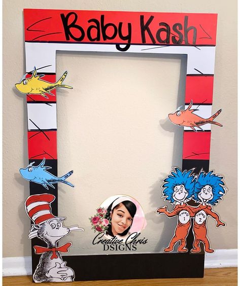 Creative Chris DSigns LLC on Instagram: “Cat in the hat Photobooth frame to go along with Baby Kash letters. Can’t wait to see pictures! #catinthehat #drseuss #partyideas…” Dr Seuss Pictures, Photobooth Frame, Seuss Classroom, Dr. Seuss, Lobby Decor, Booth Decor, Diy Picture Frames, Photo Booth Frame, Cat In The Hat