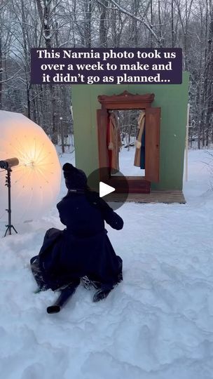 61K views · 3.4K reactions | Behind the scenes by @alexandriaslens   How our family made a real life Narnia inspired wardrobe for a photo! 😳❄️   Who remembers this photo from last winter? Finally sharing how we made it 😅. We planned this photo for months, but the actual set building plus photoshoot were finished in just over a week. We repurposed some pieces of our old Frozen set, like the handmade floor, to bring this indoor room to life outside. Once it was all ready to go, we waited around for a couple weeks for a big snowstorm to finally show up. This snowstorm wasn’t even on the forecast until the day of and we got about a foot of snow 😍. Once the weather cooperated, it was finally go time, and months of planning came down to hours of setup plus 30 minutes of photoshoot time. This Narnia Photoshoot, Plus Photoshoot, Set Building, Chronicles Of Narnia, We Made It, Early Education, Narnia, Photoshoot Ideas, 30 Minutes