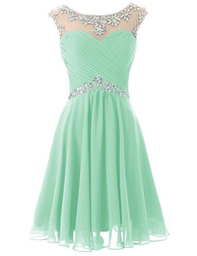 Light Green Homecoming Dresses, Aqua Wedding Dress, Simple Cocktail, Chiffon Party Dress, Aqua Wedding, Green Homecoming Dresses, Gold Crystals, Short Prom Dresses, Beaded Prom Dress