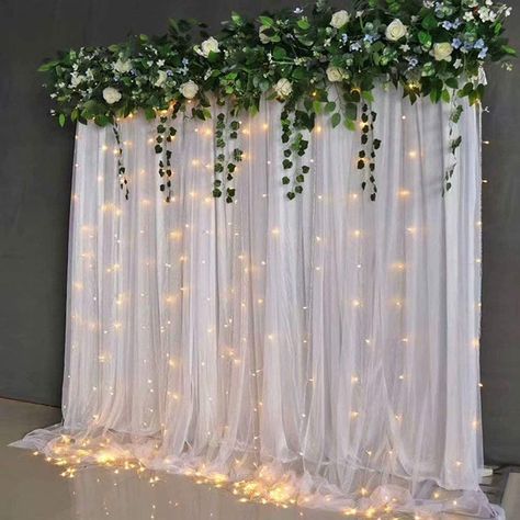 Rideaux de toile de fond blancs avec lumières pour fête, arc de mariage, déformable, fond photo gratuit, décorations de douche de bébé, 2 panneaux, 10x10 pieds Curtains With Lights, Lights For Party, Backdrop Curtains, Deco Ballon, Background Baby, Curtain Lights, White Backdrop, Wedding Arch, Wrinkle Free