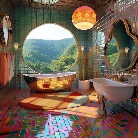 If Choose was a house 🌈… Which room is your favorite? Eccentric House Decor, Eco House Design, Unique Shower, Dream House Aesthetic, Crazy Houses, Crazy House, Public Bath, Room Goals, Dream Pools