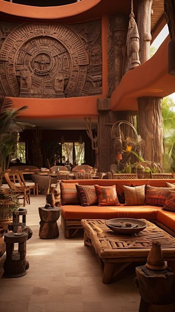 Aztec Interior Design, African House Design, Africa Interior Design, Aztec Aesthetic, Futurism Architecture, Exotic Bedrooms, Aztec House, African Interior Design, African Architecture