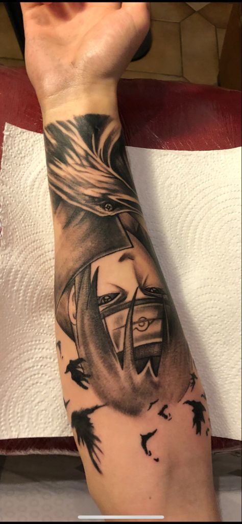 Itachi Uchiha Tattoo Ideas Forearm, Itachi Arm Tattoo, Itachi Forearm Tattoo, Itachi Uchiha Tattoo Ideas, Itachi Uchiha Tattoo Design, Itachi Tattoo Design, Itachi Tattoos, Itachi Tattoo Ideas, Tattoos Band