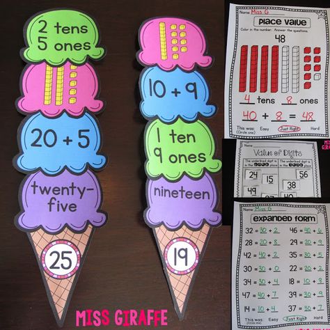 Place value activities & First Grade Math Ideas for the Entire Year! Math Place Value, Second Grade Math, Homeschool Math, Math Numbers, Math Stations, Place Value, Guided Math, 1st Grade Math, Place Values