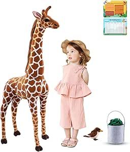 BRINJOY Giant Giraffe Stuffed Animal Set, 47 Inch Large Plush Giraffe Toy with Bird&Basket&Leaves&Card, Big Lifelike Standing Giraffe for Girls Boys Giant Giraffe Stuffed Animal, Giraffe For Kids, Stuffed Giraffe, Plush Giraffe, Giraffe Stuffed Animal, Giraffe Toy, Kids Play Tent, Big Plush, Leaf Cards