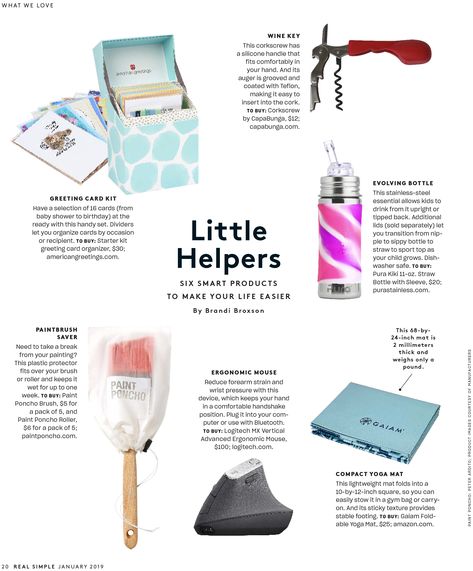 Real Simple Magazine Little Helpers Jan. 2019 Simple Magazine Layout Design, Simple Magazine Layout, Free And Easy Magazine Japan, Pause Magazine, Kinfolk Magazine Layout, Paint Brushes And Rollers, Easy Lunches For Kids, Diy Pictures, Editorial Layouts